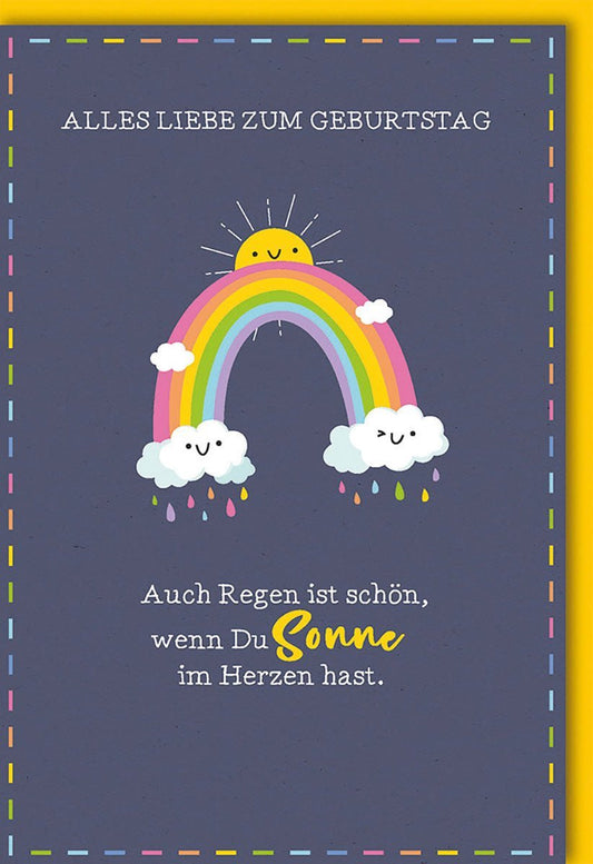 Geburtstagskarte mit Regenbogenmotiv und Spruch: Alles Liebe zum Geburtstag, Sonne im Herzen