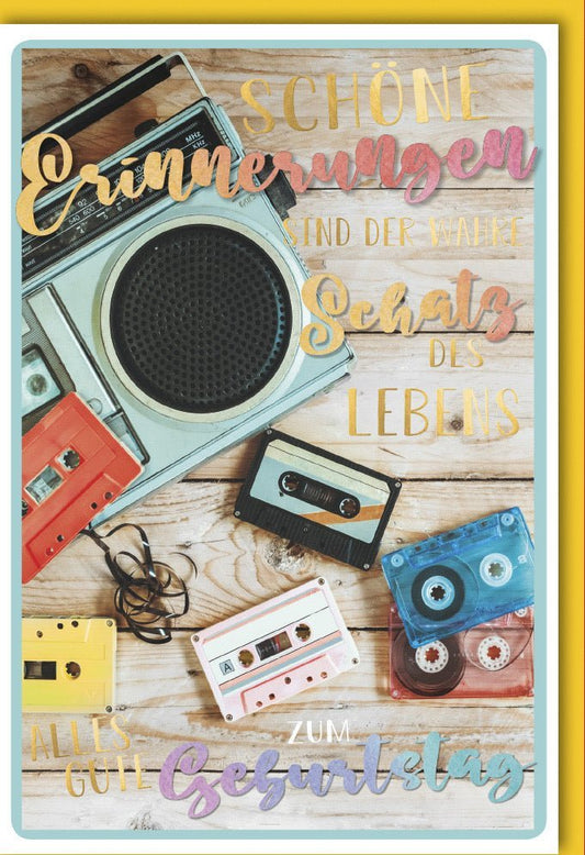 Geburtstagskarte mit Retro - Kassettenrecorder | Vintage Musik Nostalgie & Lebensweisheit