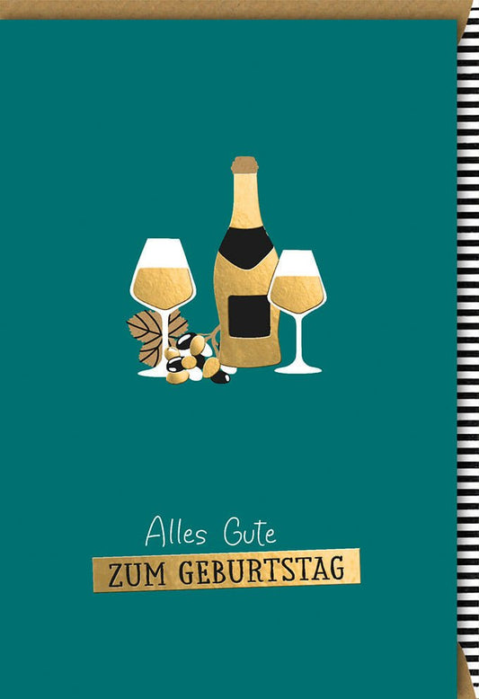 Geburtstagskarte mit Sektflasche und Gläsern edles Design goldene Akzente Glückwunschkarte Geburtstag stilvoll modern Doppelkarte