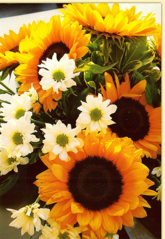 Geburtstagskarte mit Sonnenblumen und Gänseblümchen – Perfekt für jeden Anlass