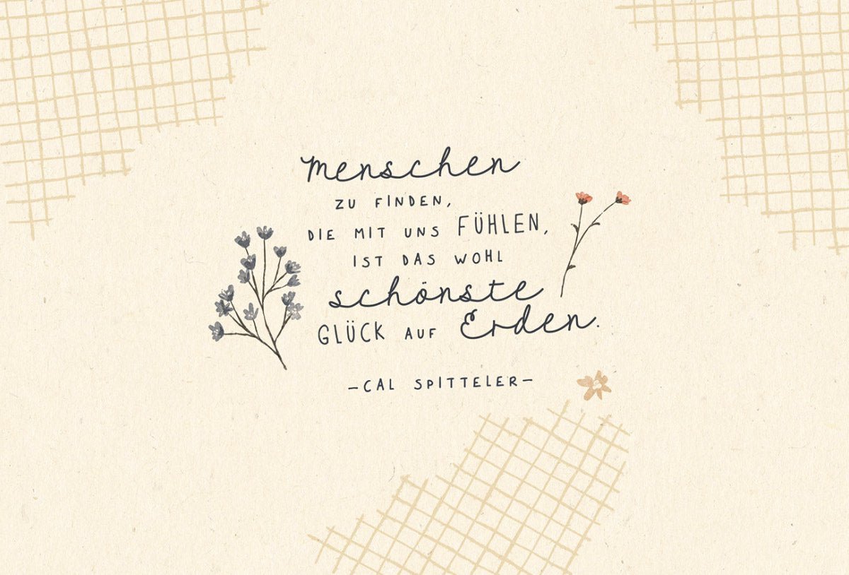 Geburtstagskarte mit Spruch – Elegante Schriftkarte auf Zuckerrohrpapier, Blumen Vintage - Stil, Zitat in neutralen Farben