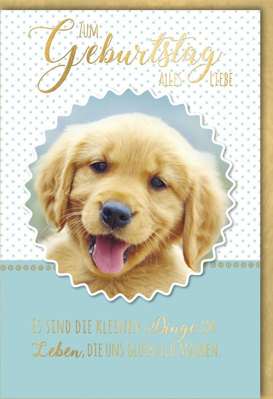 Geburtstagskarte mit süßem Hundemotiv und goldener Schrift liebevolle Glückwunschkarte für besondere Geburtstage