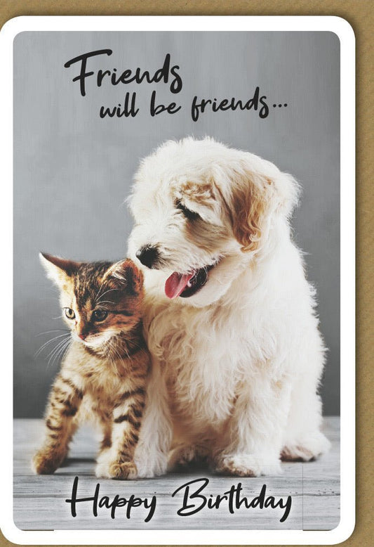 Geburtstagskarte mit Tierfreunden: Herzliche Glückwünsche von Hund & Katze für Freunde