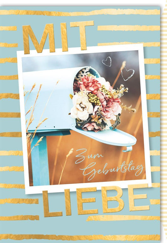 Geburtstagskarte mit Vintage Blumen, Pastellfarben & Handlettering "Herzlichen Glückwunsch"