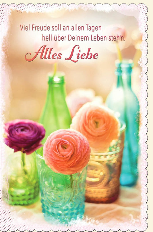 Geburtstagskarte mit Vintage Blumenstrauß – Herzliche Glückwünsche, Farbenfrohe Dekoration