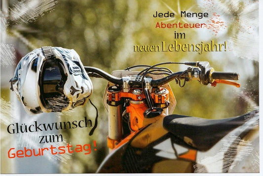 Geburtstagskarte Motorrad Abenteuer Helm Glückwunschkarte für Männer Jugendliche coole Doppelkarte zum Geburtstag Spruch neue Lebensjahr