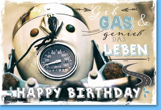 Geburtstagskarte Motorrad - Vintage: Humorvolle Retro - Tacho Karte mit Spruch für Fahrspaß & Feierfreude