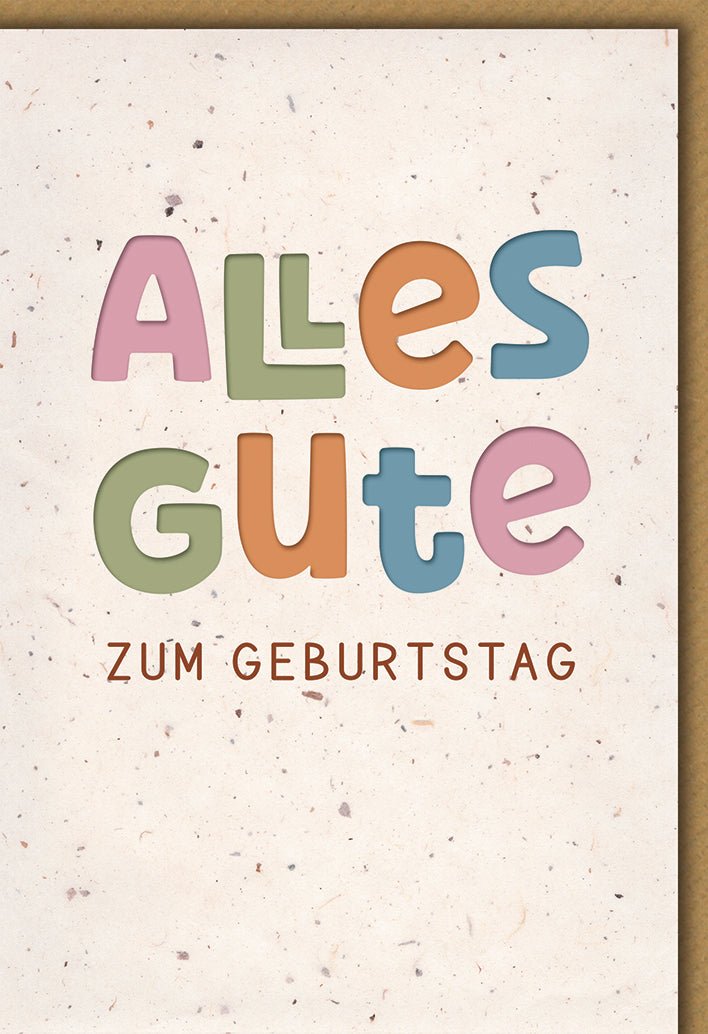 Geburtstagskarte Neutral – Bunte Buchstaben auf Naturpapier mit schlichtem Design