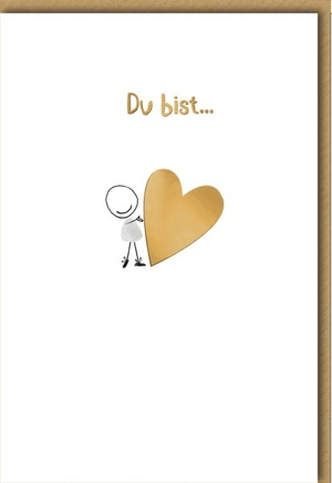 Geburtstagskarte Partner – Goldherz mit Strichmännchen und liebevollem Spruch