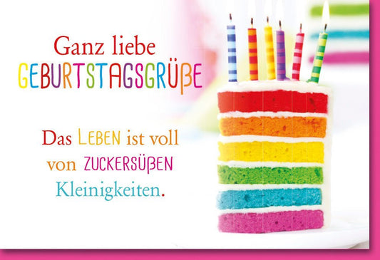 Geburtstagskarte Regenbogen – Bunte Grüße mit Kerzen & Kuchen für einen besonderen Tag
