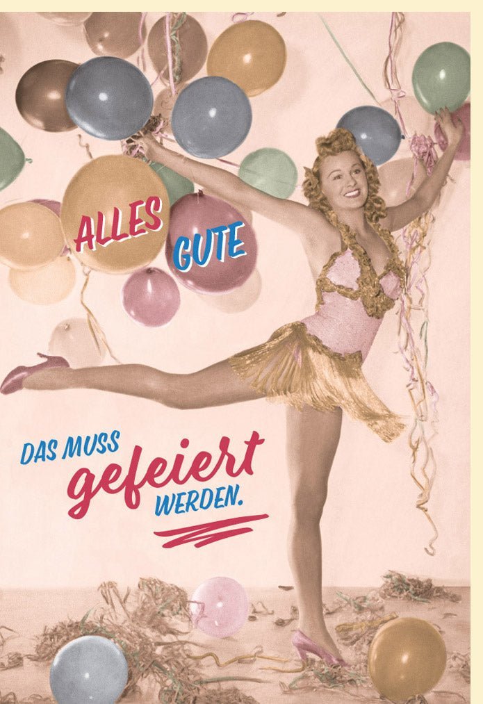 Geburtstagskarte - Retro Ballon - Design mit Vintage Humor & Cheers für Partys und Jubiläen