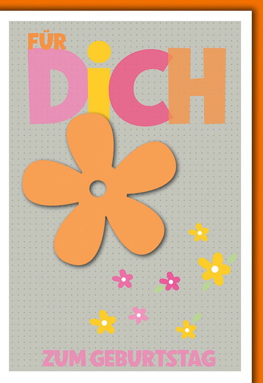 Geburtstagskarte Retro – Bunte Blumen auf gepunktetem Hintergrund mit 3D - Effekt