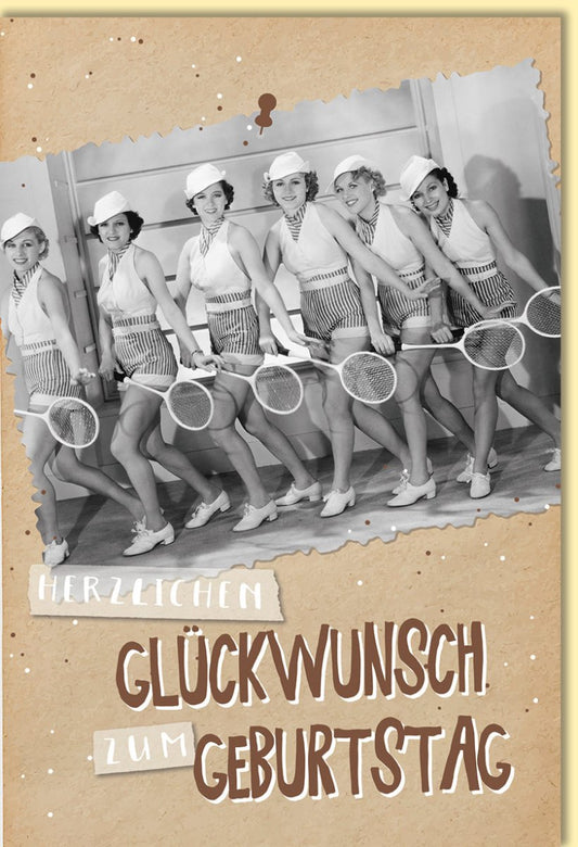 Geburtstagskarte Retro Damen Tennis Vintage Look Schwarz Weiß Foto Humorvolle Grußkarte zum Geburtstag für Frauen