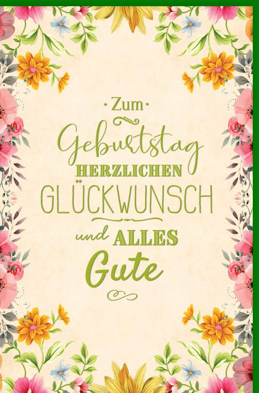 Geburtstagskarte Retro Floral - Bunte Glückwünsche mit Vintage Schrift für Feierlichkeiten