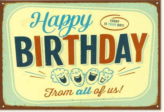 Geburtstagskarte Retro - Vintage Happy Birthday Karte mit Bierkrügen, Altmodische Glückwunschkarte für eine festliche Feier