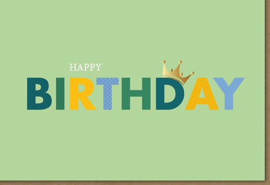 Geburtstagskarte "Royal Greetings": Elegante Karte mit grüner Krone und modernem Happy Birthday Design von Midoro für besondere Anlässe