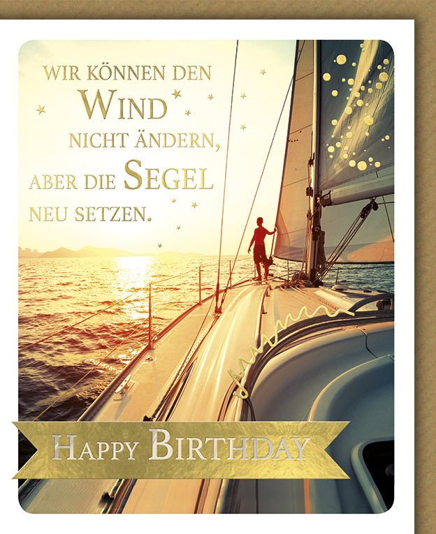 Geburtstagskarte Segelsport - Maritime Karte mit Segelboot, Meer & Sonnenuntergang, Inspirierender Spruch