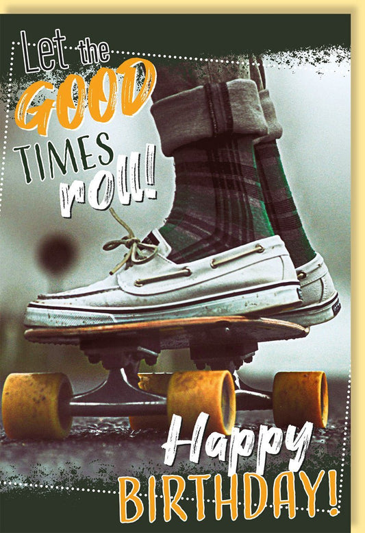 Geburtstagskarte Skates Motiv "Let the Good Times Roll" Vintage Stil, humorvoll für Freunde und Familie