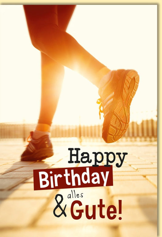 Geburtstagskarte sportlich modern Happy Birthday alles Gute Sonnenaufgang Läuferin Motiv Glückwunschkarte Geburtstag Doppelkarte