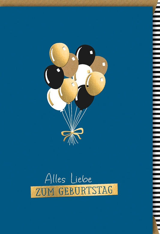Geburtstagskarte - Stilvolle Glückwünsche mit Ballons, Gold & Schwarz für moderne Feiern