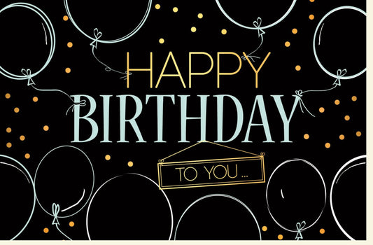 Geburtstagskarte - Stilvolle "Happy Birthday" Karte mit Gold, Schwarz & Weiß Ballons für festliche Gratulationen