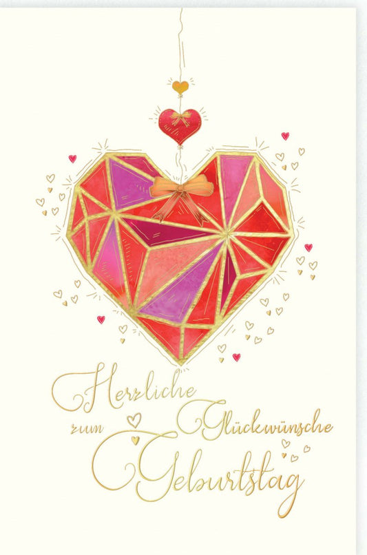 Geburtstagskarte – Stilvolle Karte mit Herzmotiv, Ideal für Jubiläen & Feiern, Herzlichen Glückwunsch Celebration Card