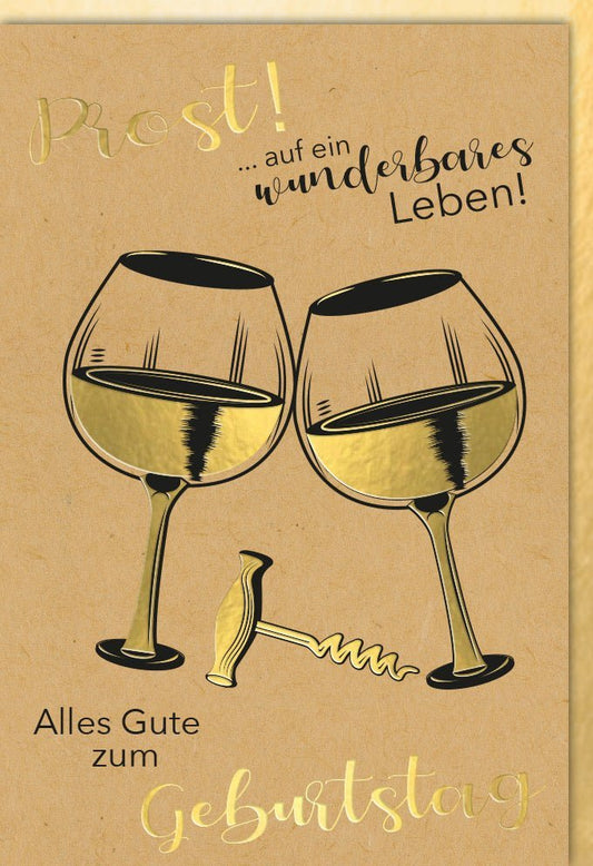 Geburtstagskarte - Stilvolle Vintage Karte mit Goldakzenten und Cheers - Motiv für elegante Geburtstagswünsche