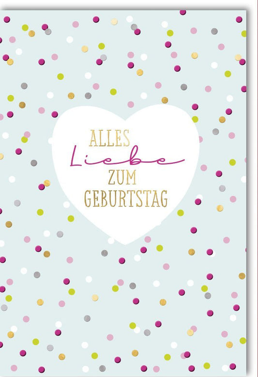 Geburtstagskarte - Türkis Herz & Konfetti, Liebevoller Gruß zum Geburtstag, Glückwunschkarte
