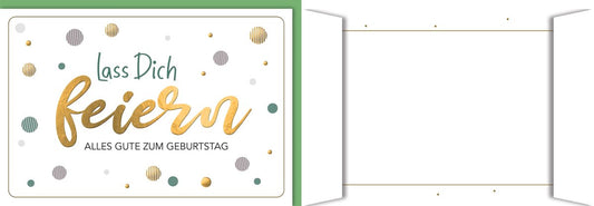 Geburtstagskarte Unisex – Goldene Schrift mit bunten Punkten und modernem Design