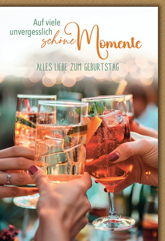 Geburtstagskarte Unvergesslich – Anstoßen mit Sektgläsern und festlichem Lichterglanz