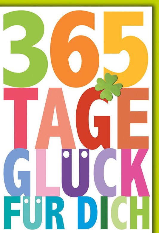 Geburtstagskarte Viel Glück – Bunte Zahlen mit Kleeblatt und fröhlichem Design