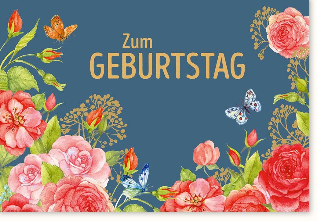Geburtstagskarte Vintage Floral mit Schmetterlingen - Elegante Glückwunschkarte für besondere Anlässe
