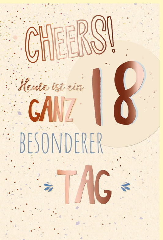 Geburtstagskarte zum 18. Geburtstag: Stilvolle Karte mit Punkten, Zuckerrohrpapier & Roségoldfolie - "Cheers" zur Volljährigkeit und Jugendweihe