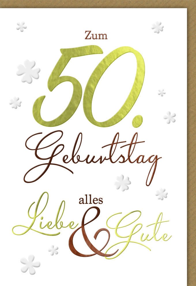 Geburtstagskarte zum 50. Geburtstag - Stilvolle Glückwünsche in Grün - Weiß, Perfekt für Frauen und Männer, Feierliche Dekoration