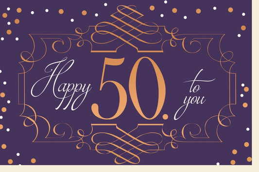 Geburtstagskarte zum 50. - Stilvolle Lila - Gold Karte mit Vintage Schrift für runden Geburtstag