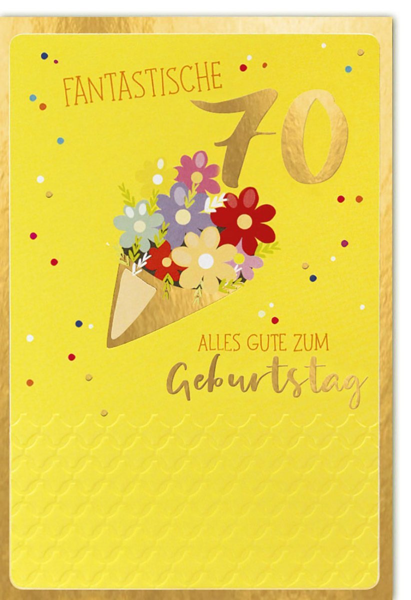 Geburtstagskarte zum 70. Jubiläum - Elegante Karte mit Blumenmotiv, Gelb & Gold Akzente, Perfekt als Geschenk für Senioren und festliche Dekoration