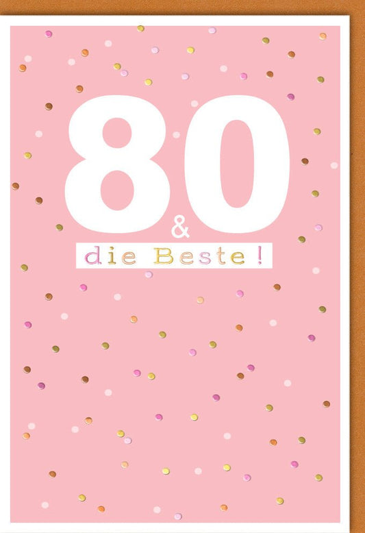 Geburtstagskarte zum 80. Geburtstag - Stilvolle Glückwünsche in Rosa & Gold Konfetti, Ideal für die Achtzigjährige Seniorin