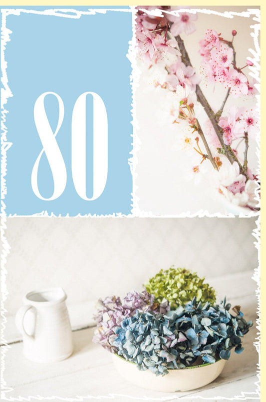 Geburtstagskarte zum 80. - Stilvolle Glückwunschkarte mit Blumenmotiv in Pastell für den besonderen Achtzigsten