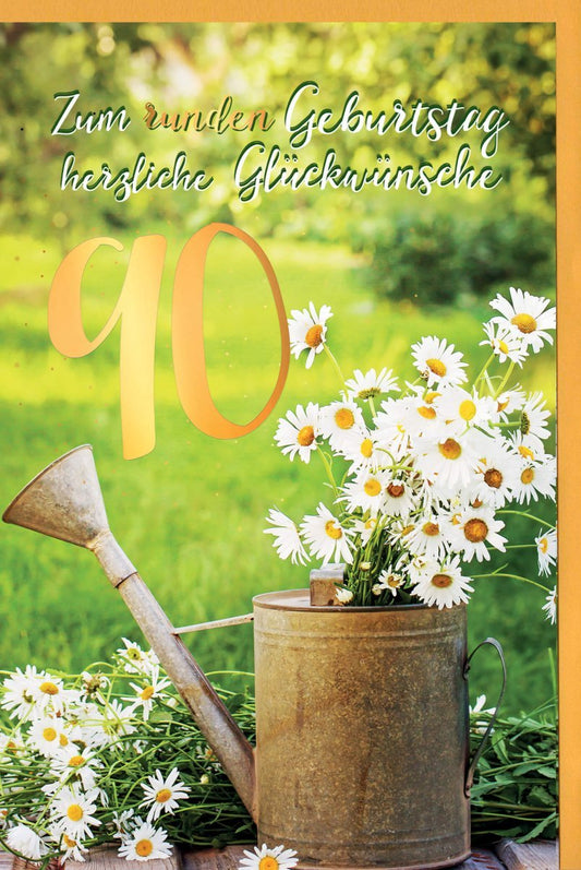 Geburtstagskarte zum 90.: Elegantes Vintage Blumenmotiv, Herzliche Glückwünsche für den runden Geburtstag