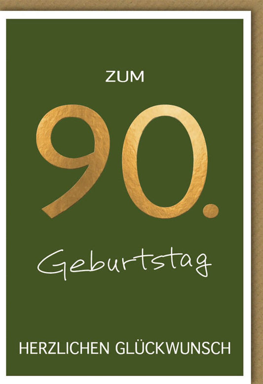 Geburtstagskarte zum 90. Geburtstag - Stilvolle Glückwünsche mit goldener Schrift und festlichem Design für besondere Momente