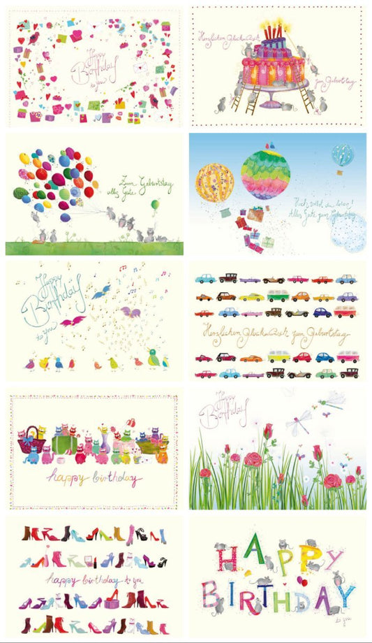 Geburtstagskarten Set: 10er Pack auf Naturpapier in Premiumqualität