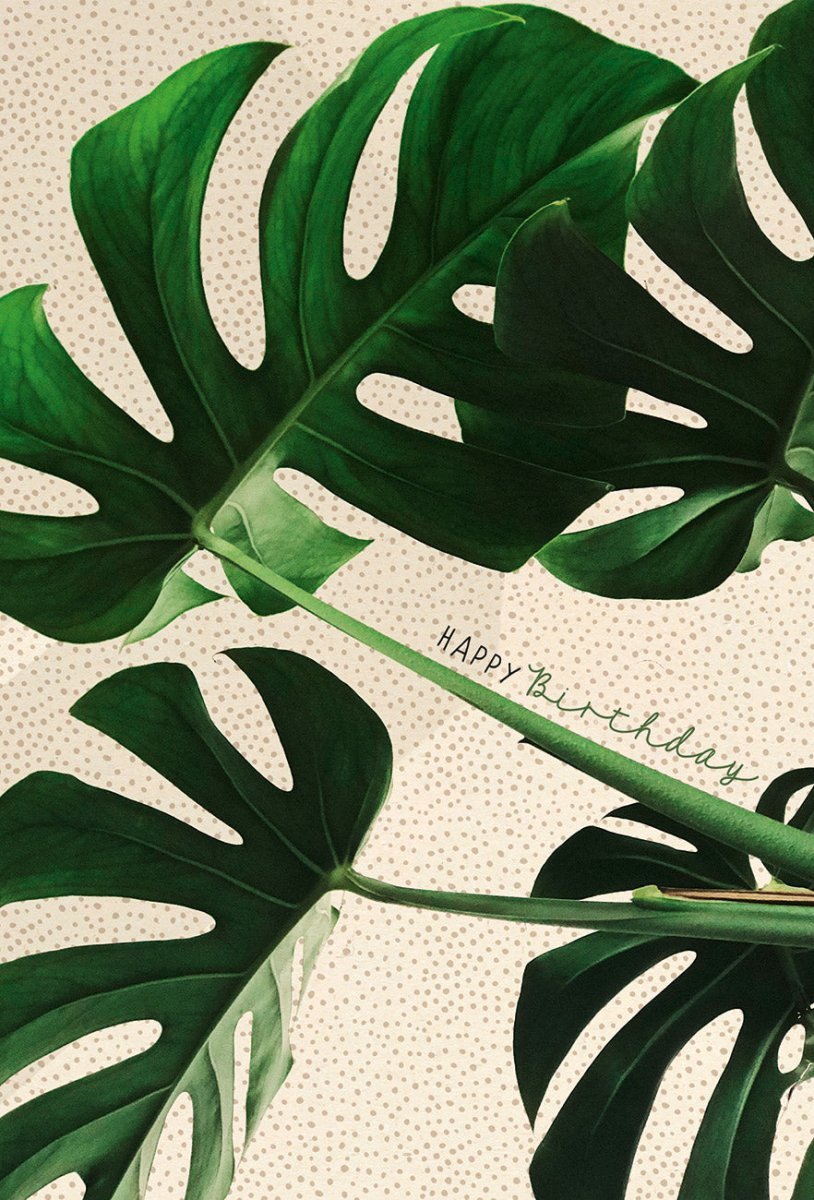 Geburtstagspostkarte Blätterdesign auf Zuckerrohrpapier