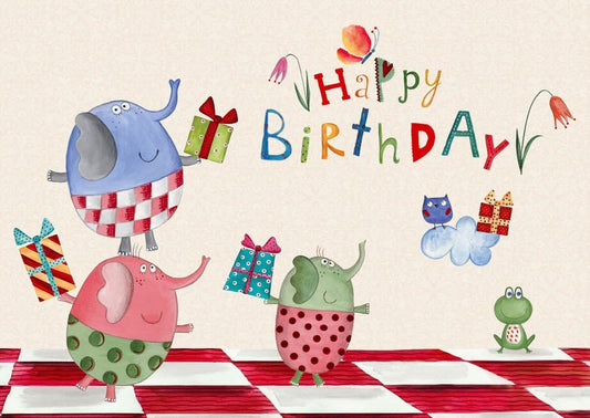 Geburtstagspostkarte Elefantenparade: Fröhliche Grüße mit Eier - Design für einen besonderen Tag