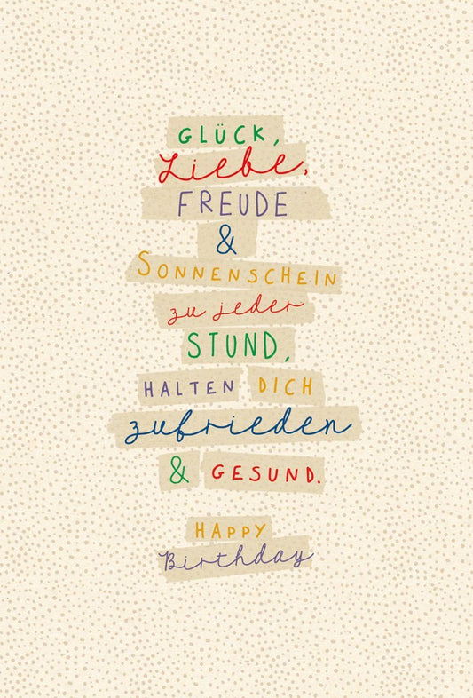 Geburtstagspostkarte: Freude & Liebe auf Zuckerrohrpapier, Schriftkarte für besondere Momente