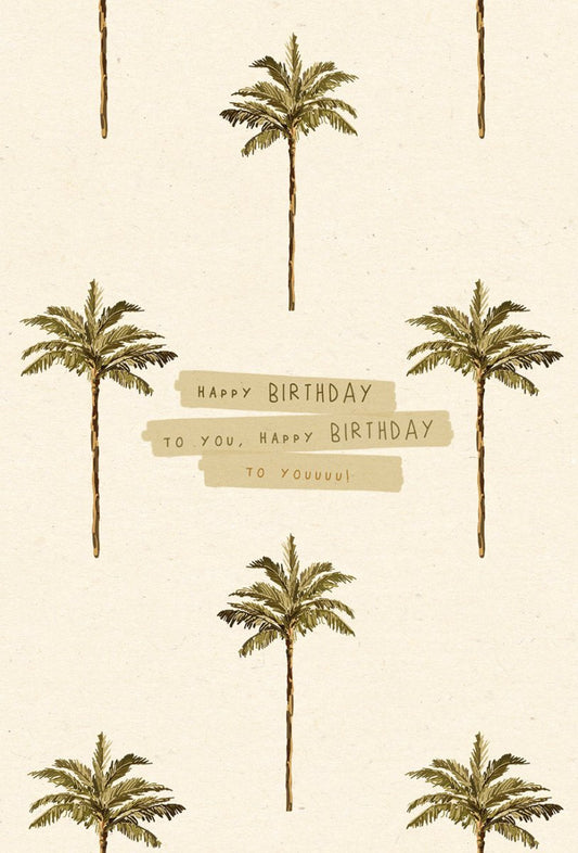 Geburtstagspostkarte mit Palmenmotiv, aus nachhaltigem Zuckerrohrpapier gefertigt