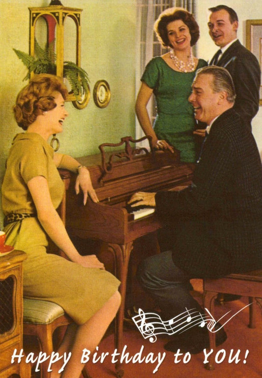 Geburtstagspostkarte mit Retro Klavier – Vintage Musikdesign für nostalgische Geburtstagsgrüße