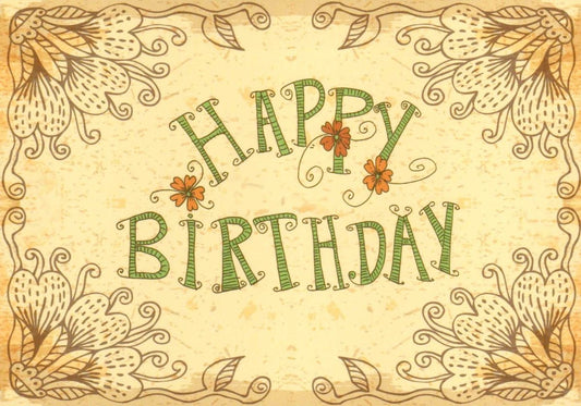 Geburtstagspostkarte Retro Happy Birthday in Gelb und Grün