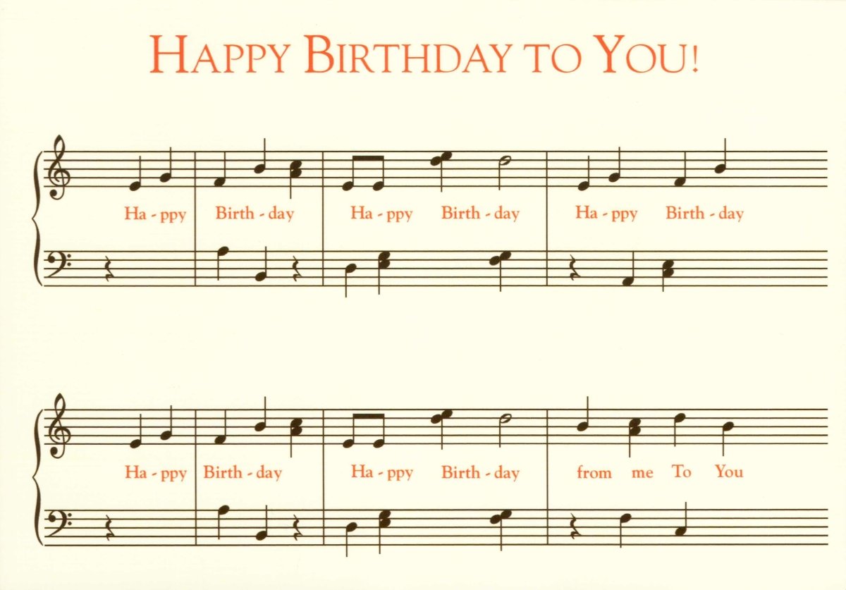 Geburtstagspostkarte - Vintage Musiknoten mit Retro Schriftzug und Melodie, Happy Birthday Karte