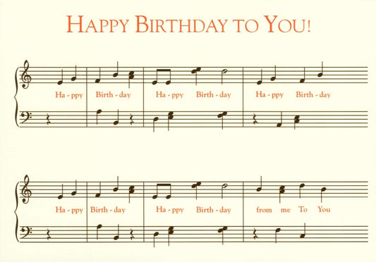 Geburtstagspostkarte - Vintage Musiknoten mit Retro Schriftzug und Melodie, Happy Birthday Karte