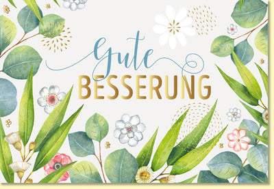 Genesungskarte mit Blumenmotiv und Schriftzug Gute Besserung liebevoll gestaltete Doppelkarte für schnelle Genesung und herzliche Genesungswünsche